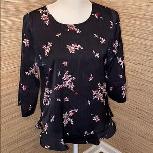Apt. 9 black red white flower flowy top medium EUC